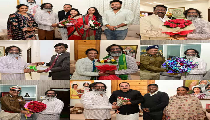 मुख्यमंत्री हेमंत सोरेन को बधाई देने पहुंचे जनप्रतिनिधि और अधिकारी
